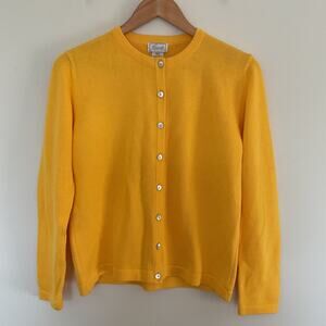 Foxcroft Yellow Cardigan Sweater Sz S Shell Buttons 100% Cotton Corpcore Office